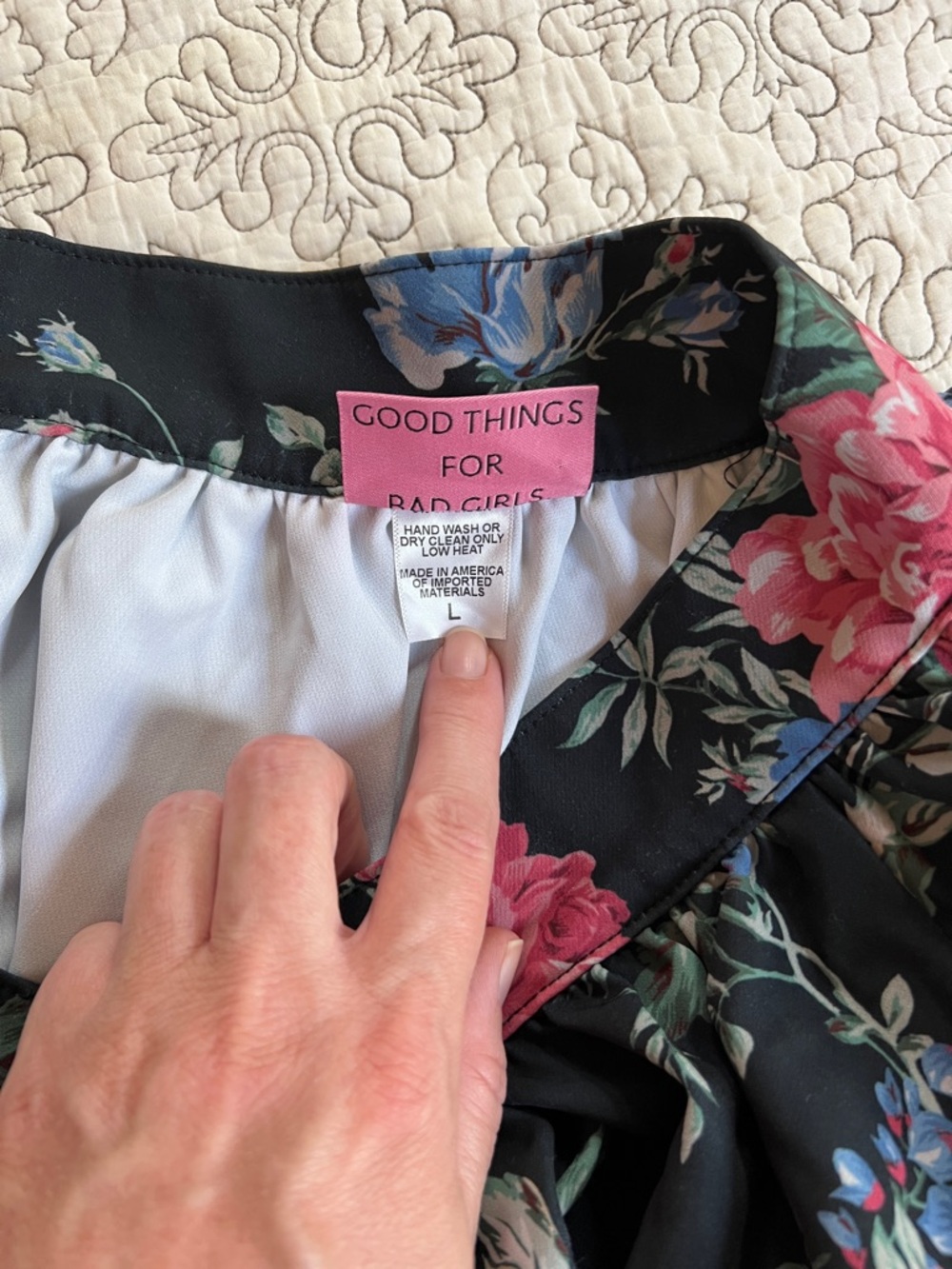 Vixen by Micheline Pitt Floral A-Line Midi Skirt in Black with Rose Print - Picture 3 of 4